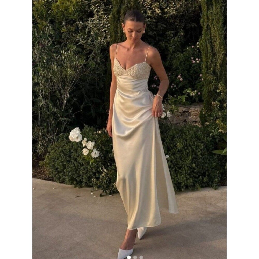 LPA Callie Maxi Dress in Ivory cream satin silk gown